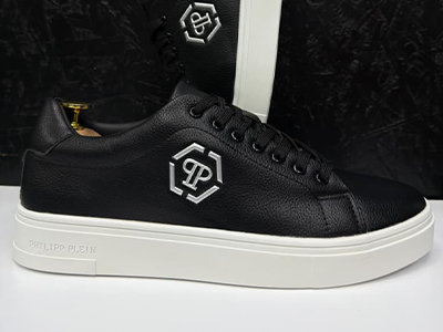 Philipp Plein Leather Lo-Top Sneakers Hexagon in black